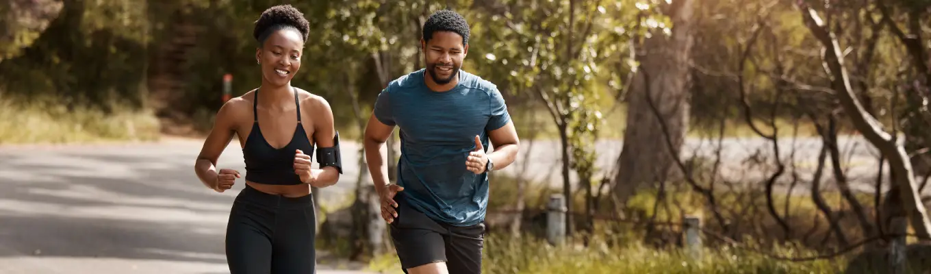 two adults running